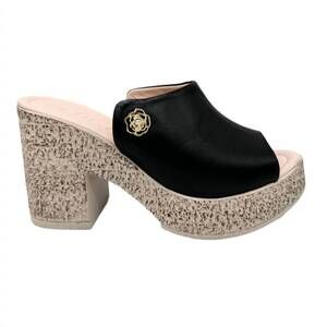 NEW BONAVI women's attica love block heel mule sandal in black